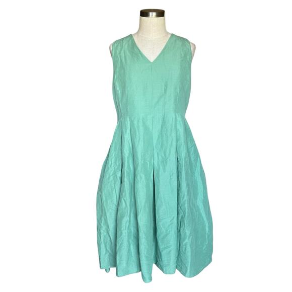 MAX MARA 'S MaxMara Green Pleated Fit And Flare Midi Dress Women's Medium - Picture 1 of 9